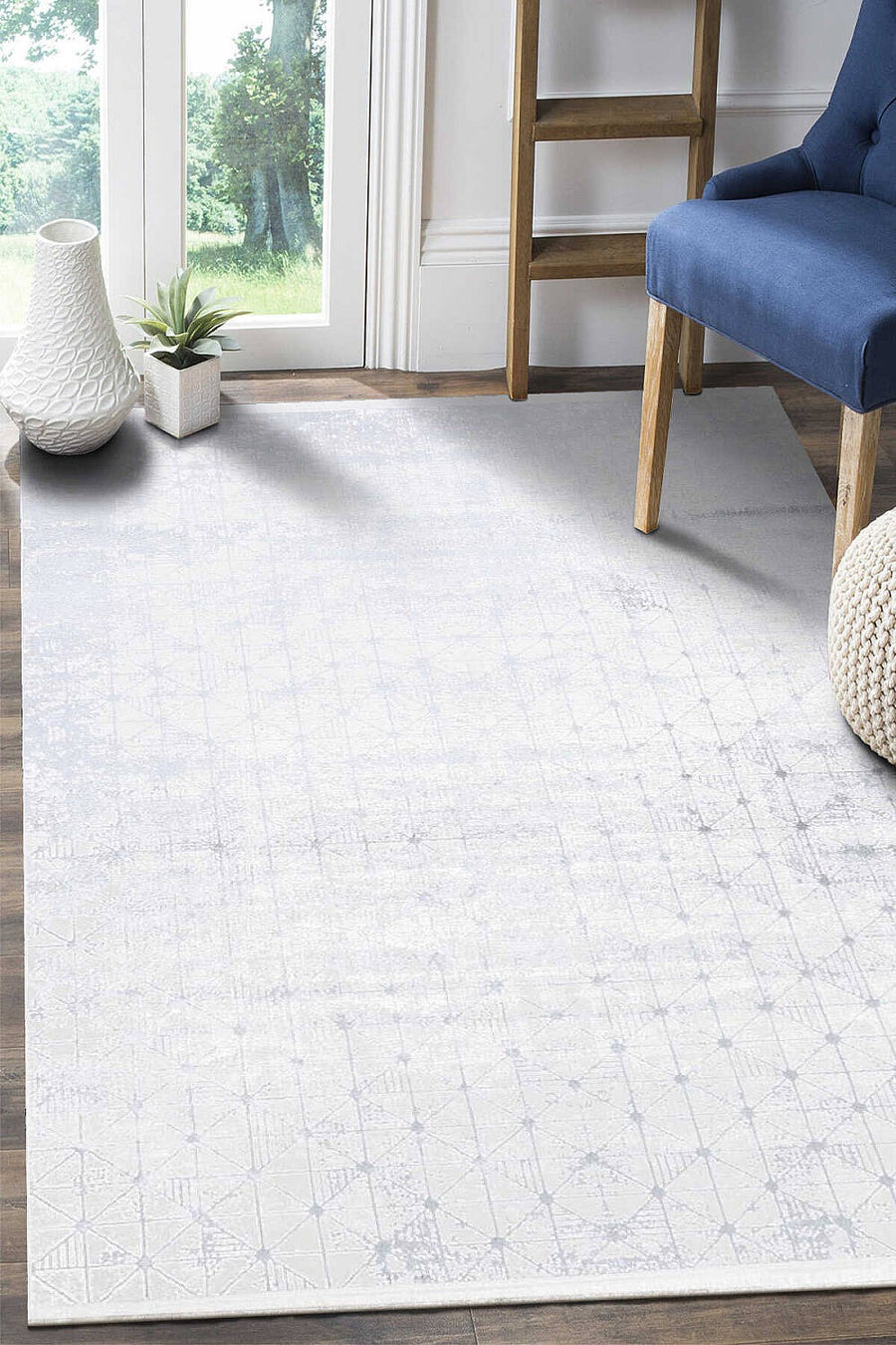 Zunara PM09 Ekru Açık Gri Geometrik Eskitme Desenli Halı - Görsel 2