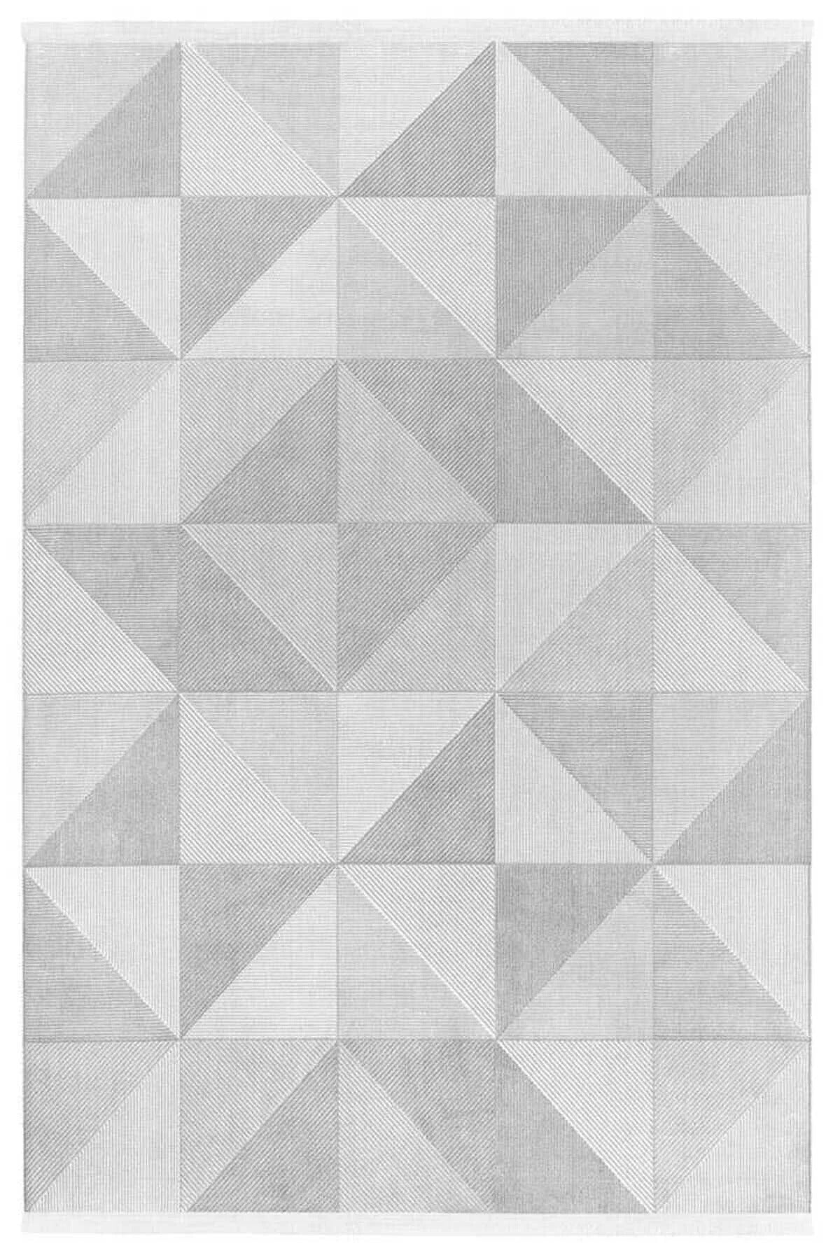 Arvessa MD04 Krem Gri Geometrik Desenli Polyester Halı - Görsel 3