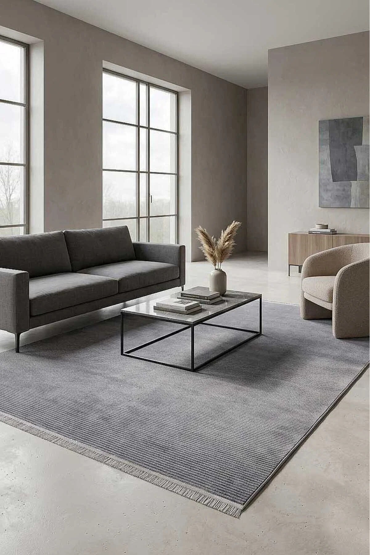 Avenza NR04 Antrasit İnce Çizgili Akrilik Halı - Görsel 4