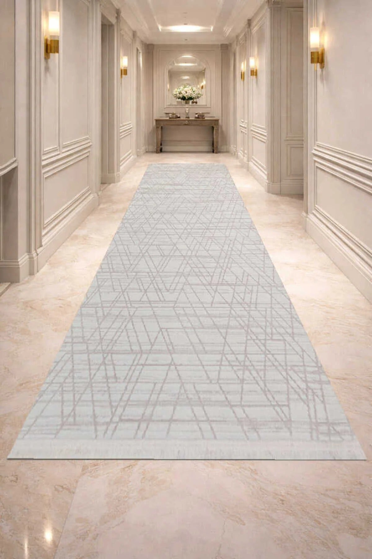 Avenza NR07 Ekru Geometrik Desenli Akrilik Halı - Görsel 1