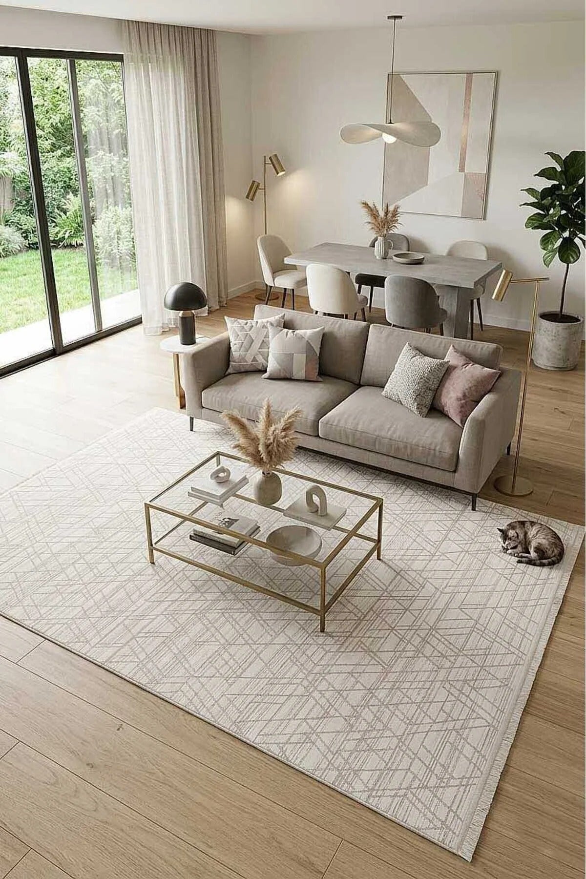 Avenza NR07 Ekru Geometrik Desenli Akrilik Halı - Görsel 4