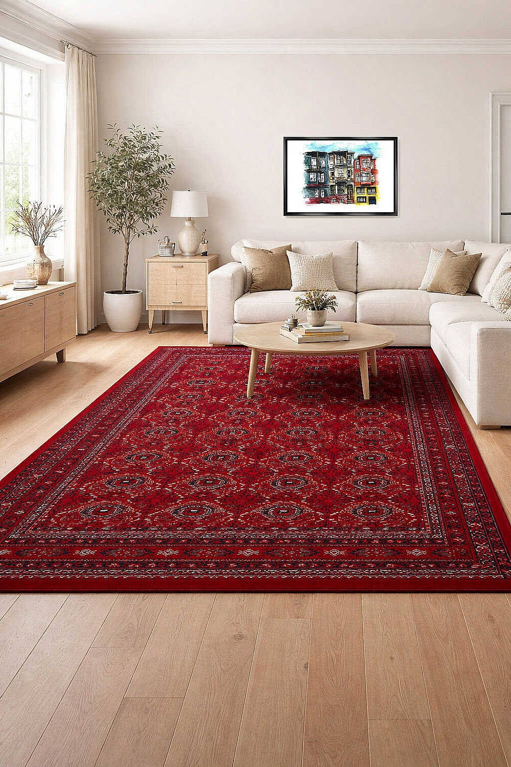 Bilicik BC01 Kırmızı Lacivert Klasik Desenli Yıkanabilir Viskon Halı - Görsel 3