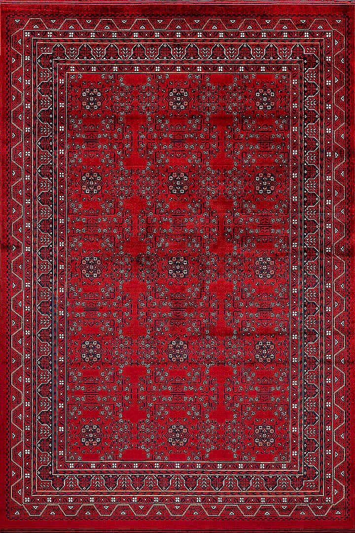 Bilicik BC03 Kırmızı Lacivert Geometrik Motifli Yıkanabilir Viskon Halı - Görsel 3
