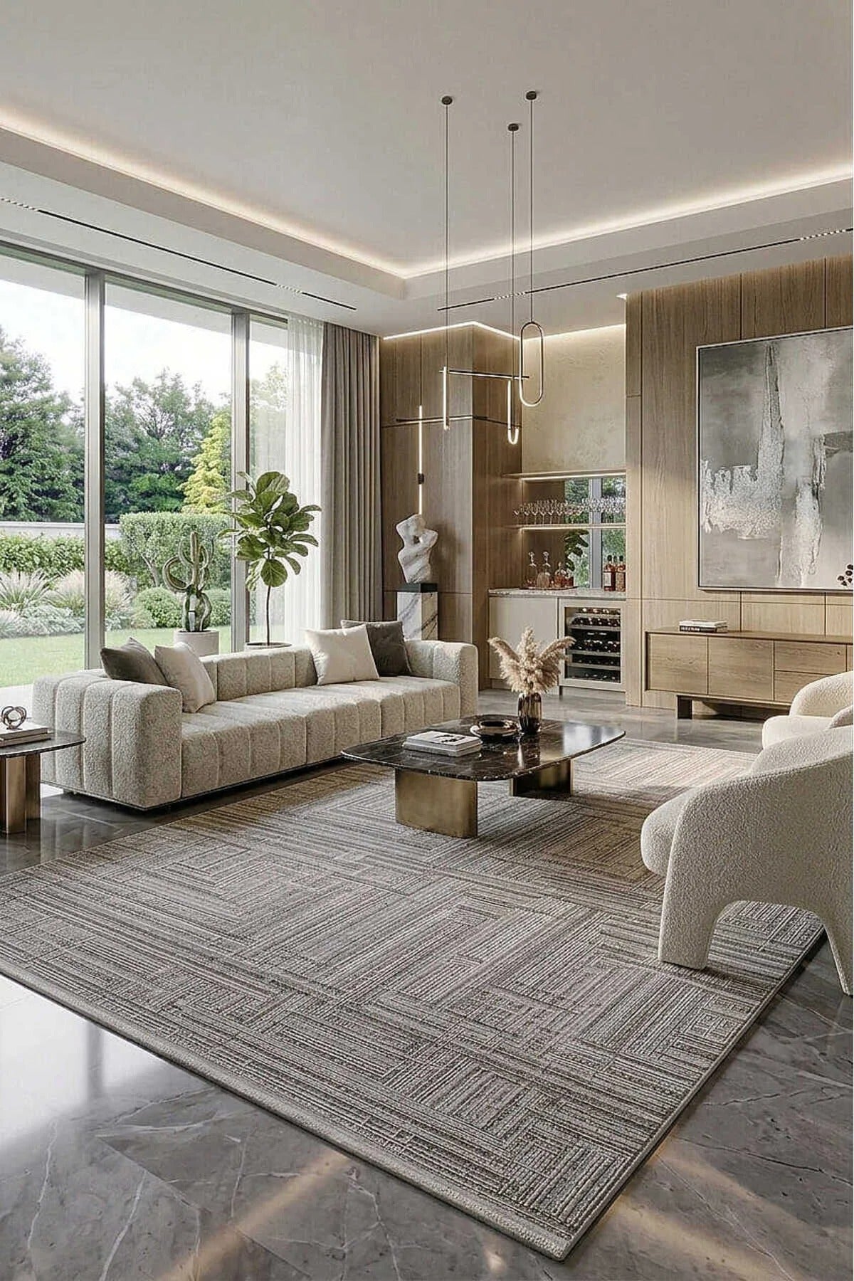 Mila ML01 Gri Krem Geometrik Desenli Akrilik Pamuk Halı - Görsel 3