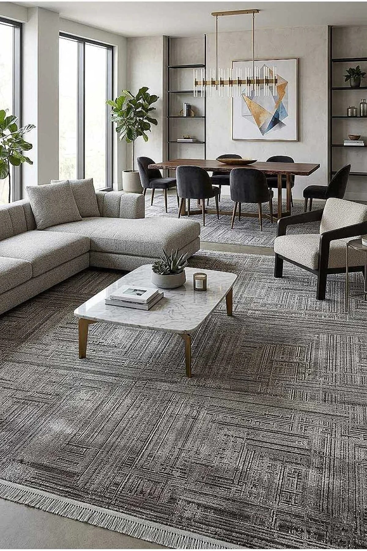 Mila ML04 Antrasit Gri Geometrik Desenli Akrilik Pamuk Halı - Görsel 3