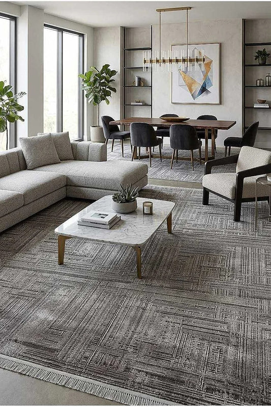 Mila ML04 Antrasit Gri Geometrik Desenli Akrilik Pamuk Halı - Görsel 3