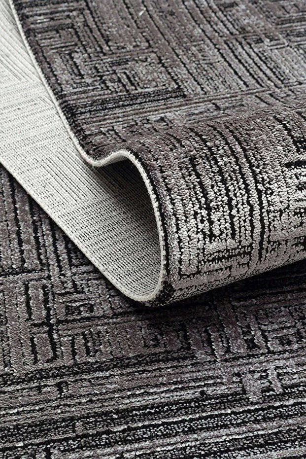 Mila ML04 Antrasit Gri Geometrik Desenli Akrilik Pamuk Halı - Görsel 4
