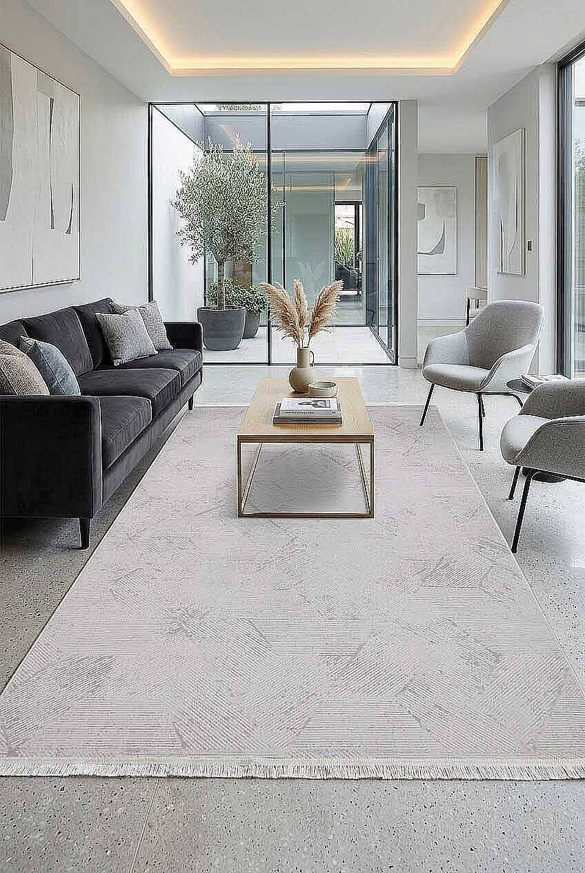 Omyra OS07 Açık Gri Geometrik Desenli Akrilik Halı - Görsel 4