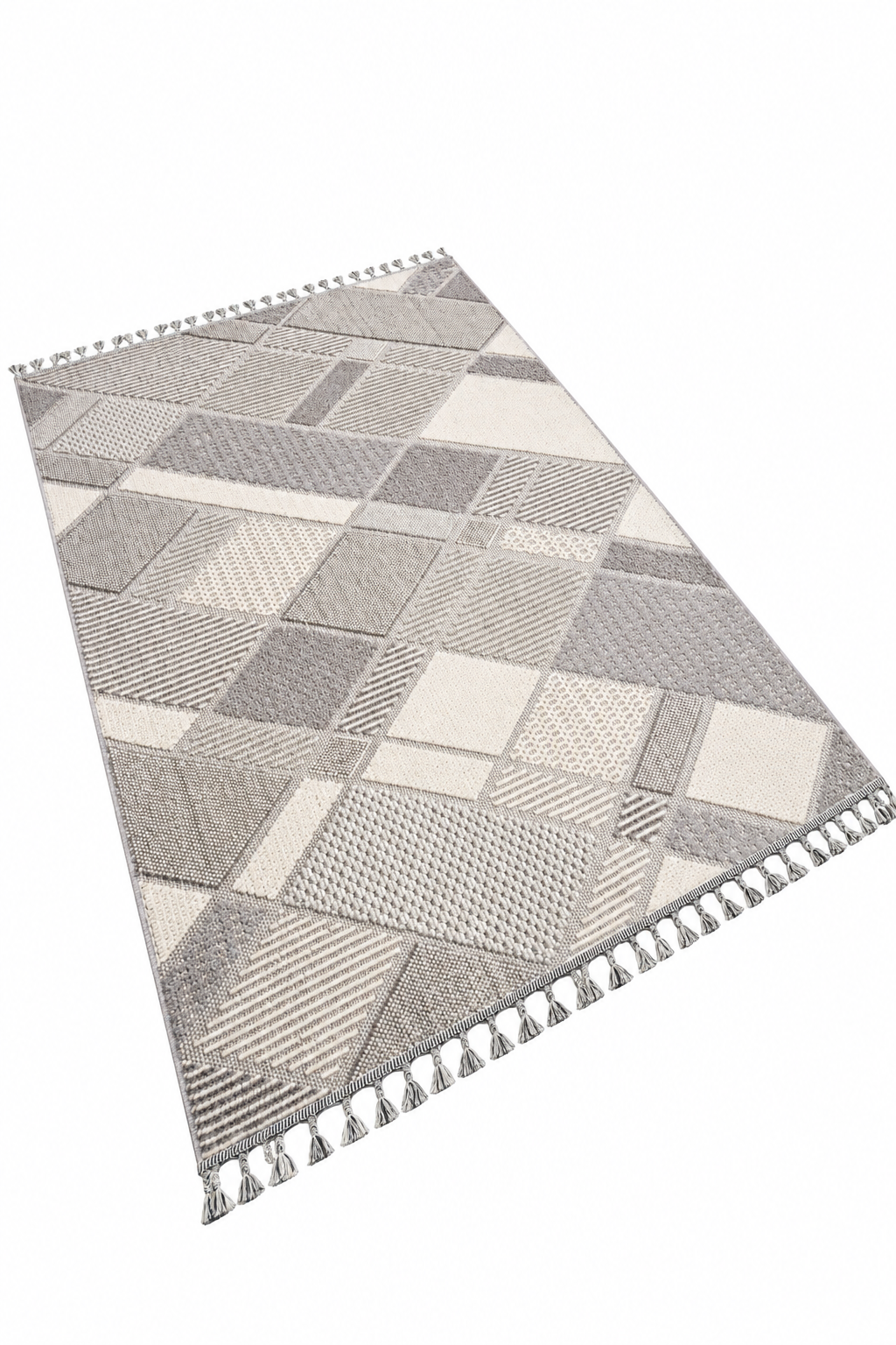 Virella VİR03 Gri Ekru Geometrik Desenli Polipropilen Halı - Görsel 1