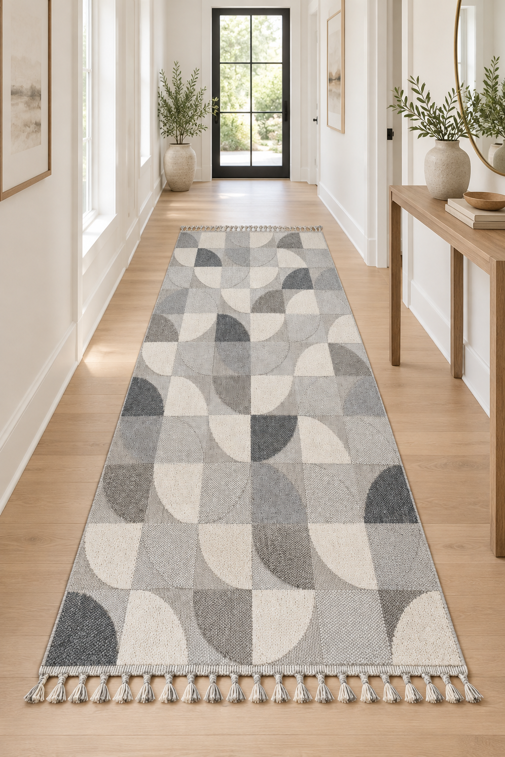 Virella VİR04 Gri Ekru Geometrik Desenli Polipropilen Halı - Görsel 4