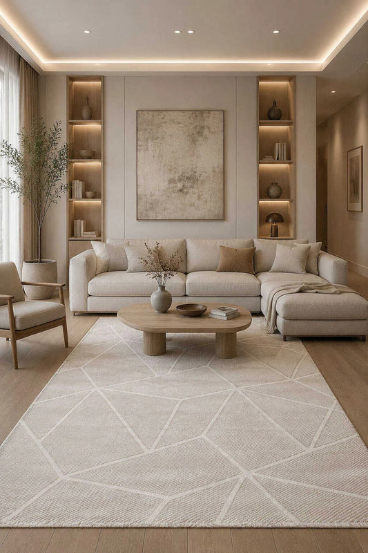 Zarelya ZRL02 Krem Bej Geometrik Desenli Akrilik Halı - Görsel 3
