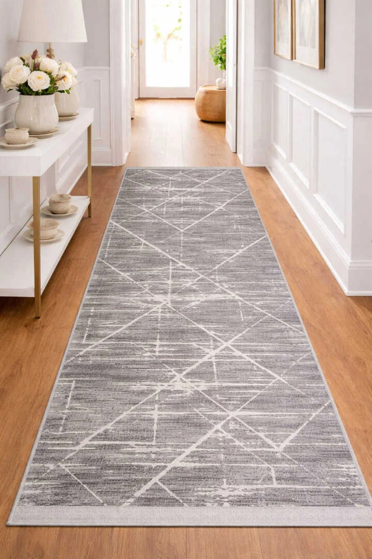 Zarelya ZRL05 Gri Krem Geometrik Çizgili Akrilik Halı - Görsel 3