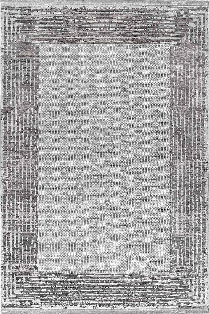 Zunara PM010 Gri Ekru Bordürlü Geometrik Desenli Halı - Görsel 3