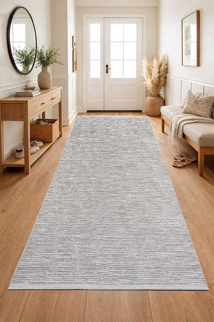 Zunara PM011 Gri Ekru Çizgili Geometrik Desenli Halı - Görsel 2