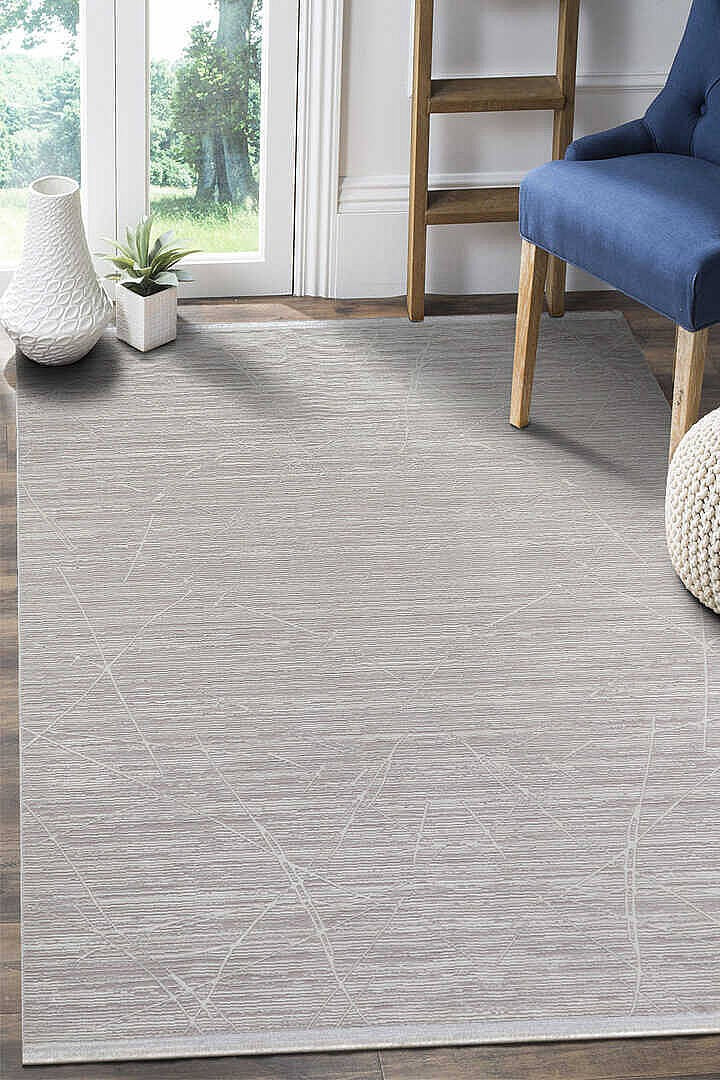 Zunara PM011 Gri Ekru Çizgili Geometrik Desenli Halı - Görsel 4