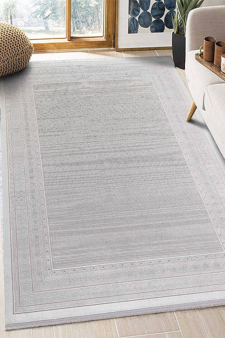 Zunara PM012 Gri Ekru Çizgili Bordürlü Halı - Görsel 3