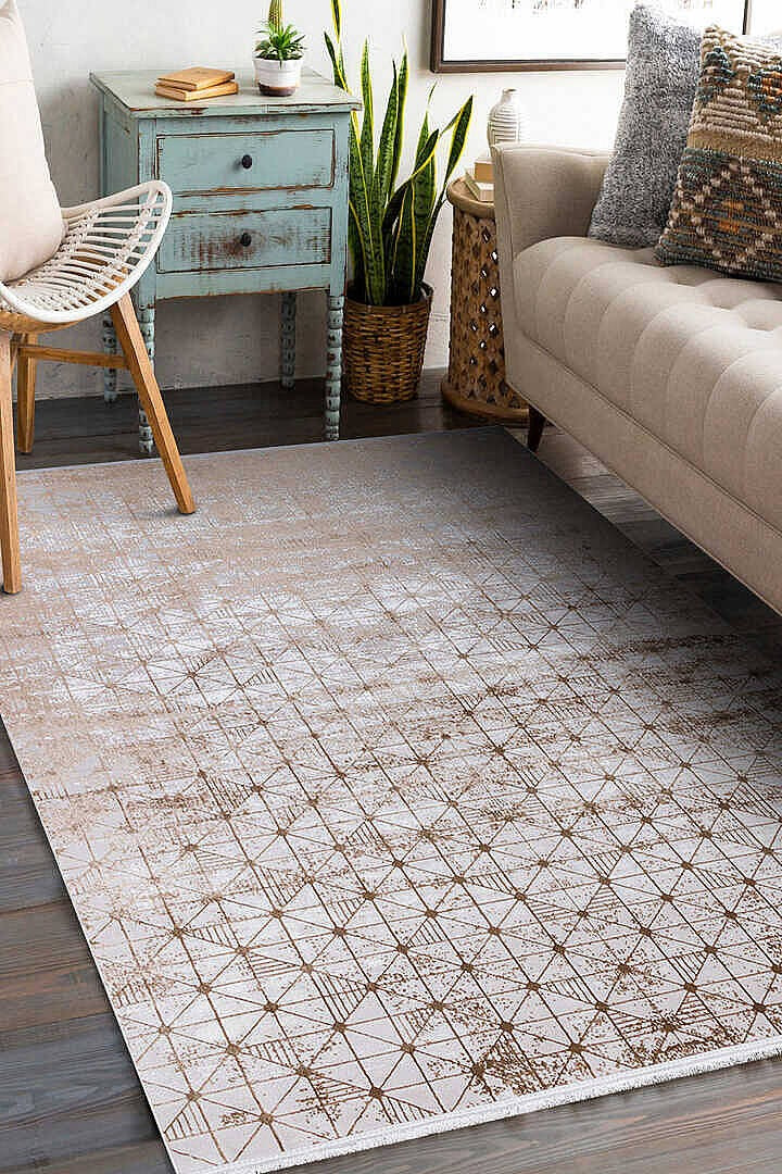 Zunara PM08 Bej Ekru Geometrik Eskitme Desenli Halı - Görsel 5