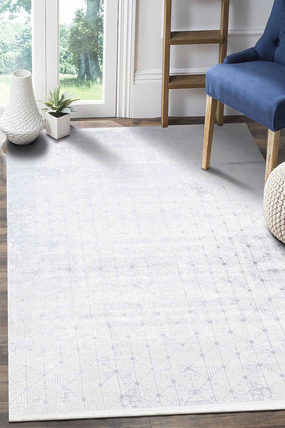 Zunara PM09 Ekru Açık Gri Geometrik Eskitme Desenli Halı - Görsel 2