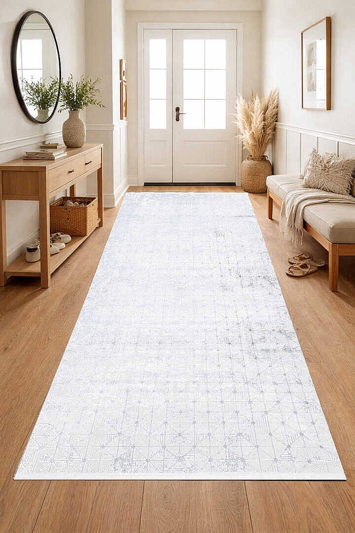 Zunara PM09 Ekru Açık Gri Geometrik Eskitme Desenli Halı - Görsel 4