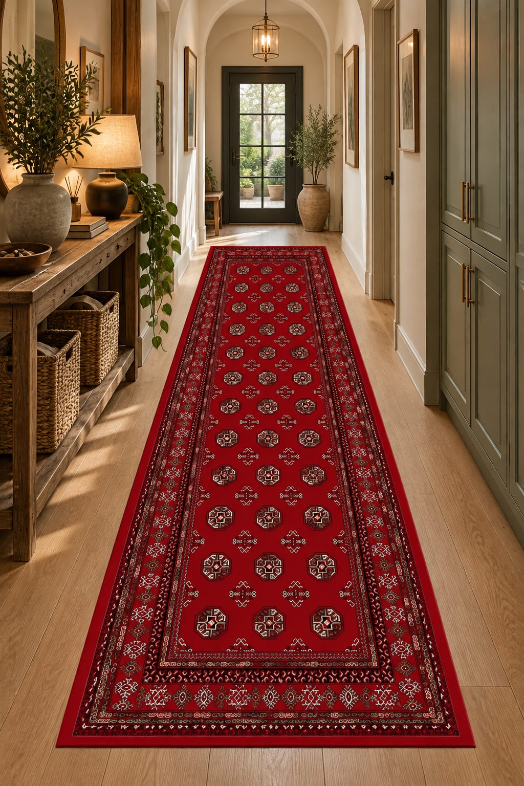 Afgan Esintili AF010 Kırmızı Küçük Madalyonlu Yıkanabilir Dijital Baskı Halı — Görsel 2