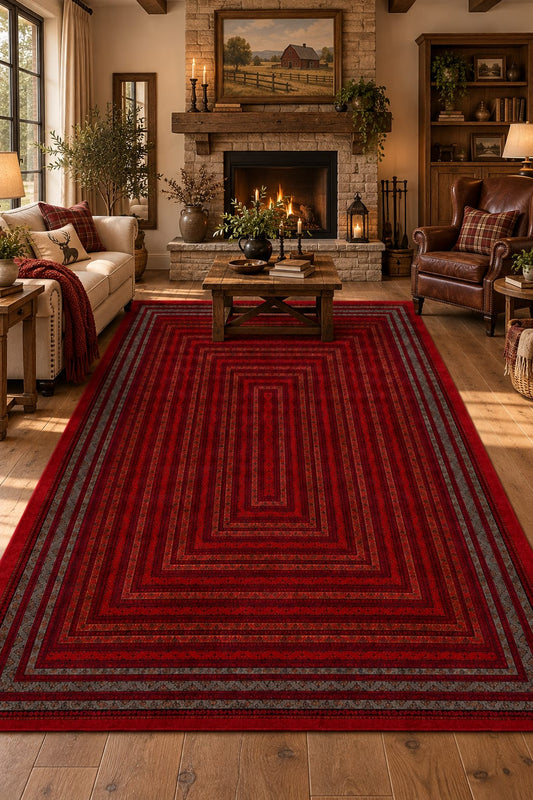 Afgan Esintili AF011 Kırmızı Siyah Çerçeveli Yıkanabilir Dijital Baskı Halı — Görsel 1