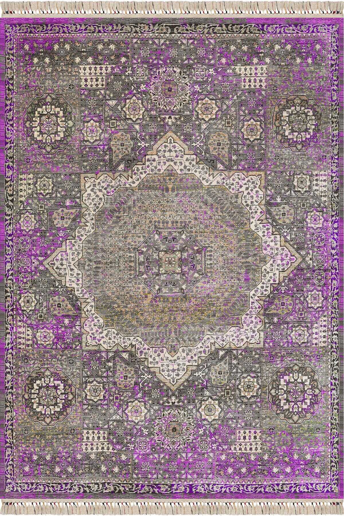 TD1112-02 Lila Mor Klasik Yıkanabilir Dijital Baskı Halı — Görsel 2