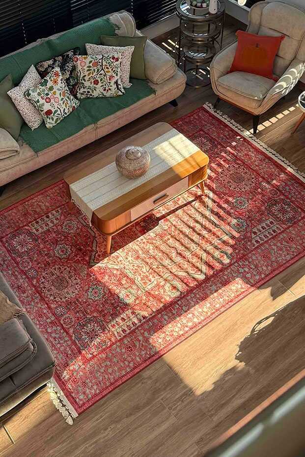 TD1115-00 Kiremit Krem Eskitme Yıkanabilir Dijital Baskı Halı — Görsel 1