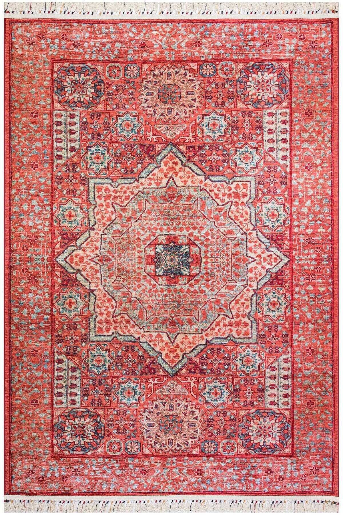 TD1115-00 Kiremit Krem Eskitme Yıkanabilir Dijital Baskı Halı — Görsel 3
