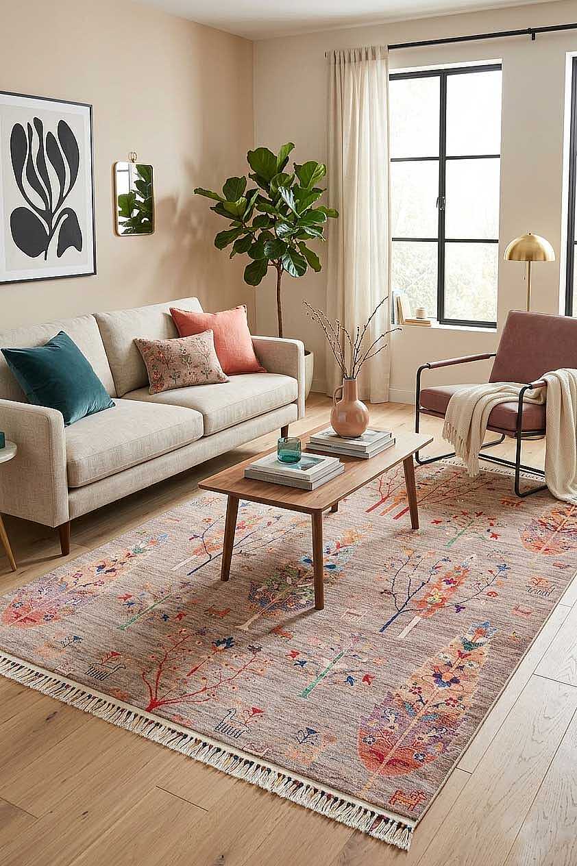 TD1119-00 Pastel Doğa Motifli Yıkanabilir Dijital Baskı Halı — Görsel 1