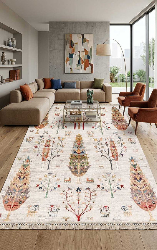 TD1119-01 Renkli Ağaç Motifli Yıkanabilir Dijital Baskı Halı — Görsel 1