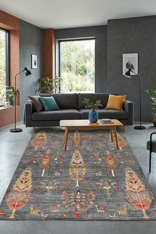 TD1119-03 Antrasit Doğa Motifli Yıkanabilir Dijital Baskı Halı — Görsel 1
