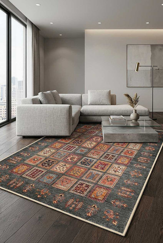 TD1125-00 Antrasit Renkli Patchwork Yıkanabilir Dijital Baskı Halı — Görsel 1