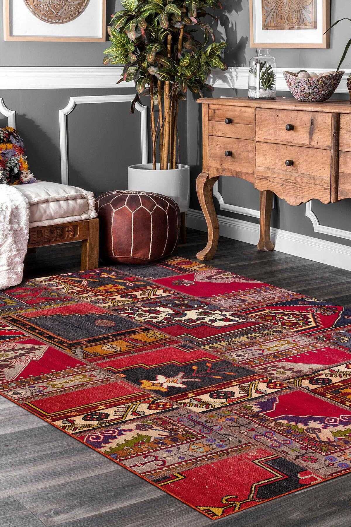 TD1136-00 Renkli Kilim Motifli Yıkanabilir Dijital Baskı Halı — Görsel 1