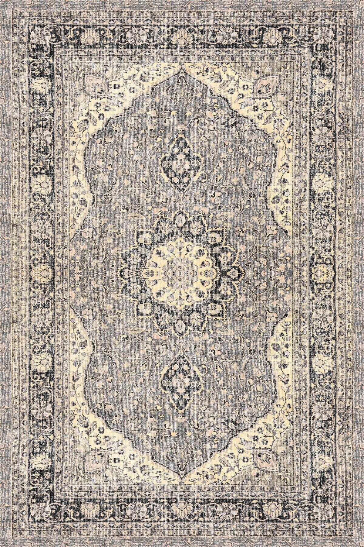TD1145-01 Gri Krem Madalyonlu Yıkanabilir Dijital Baskı Halı — Görsel 3
