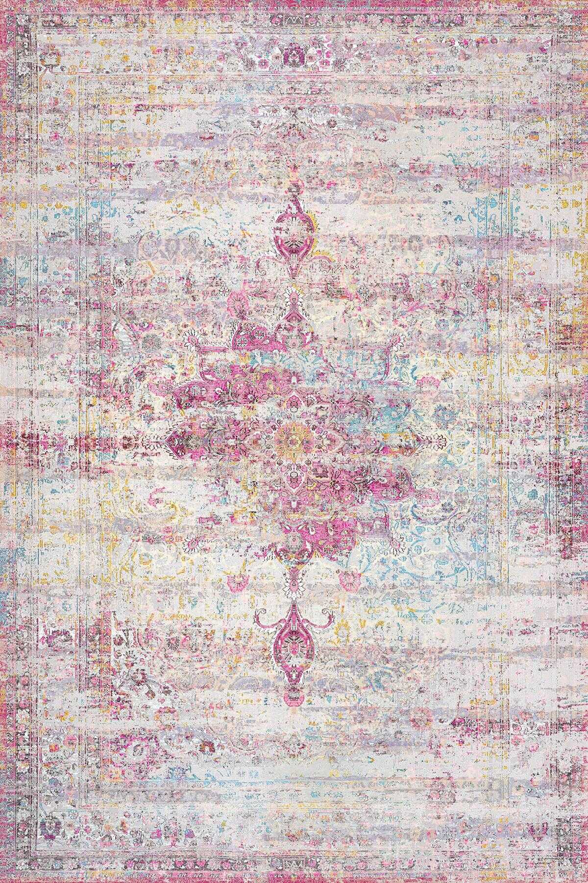 TD1201-00 Pastel Klasik Madalyonlu Yıkanabilir Dijital Baskı Halı — Görsel 2
