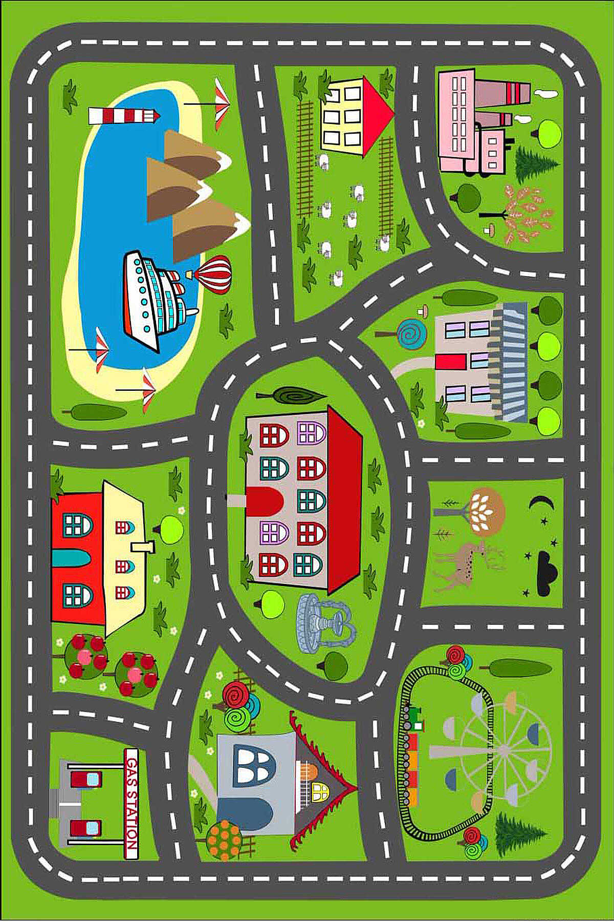 TD1665-01 Yeşil Yol Haritalı Yıkanabilir Dijital Baskı Çocuk Halısı — Görsel 2