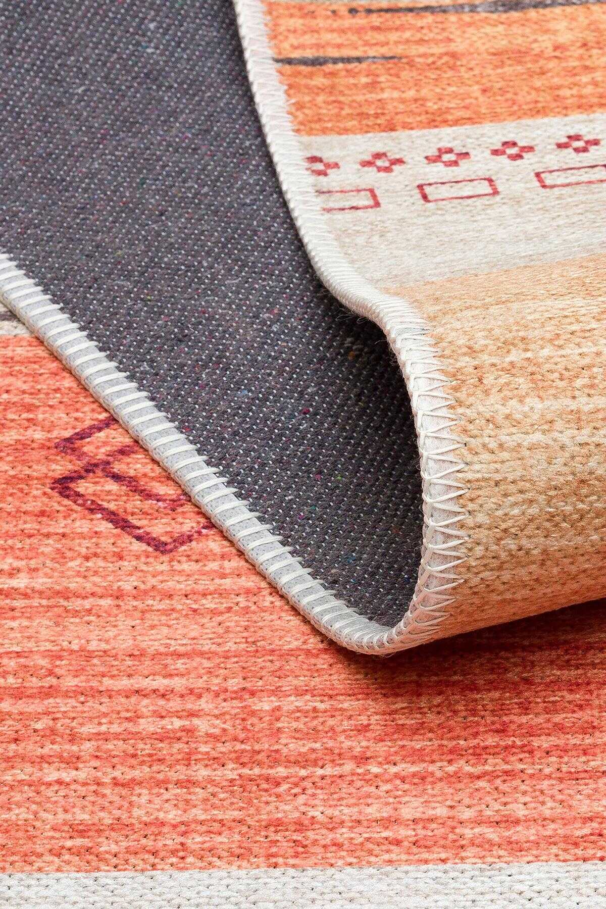 TD1674-00 Renkli Çizgili Kilim Motifli Yıkanabilir Dijital Baskı Halı — Görsel 2