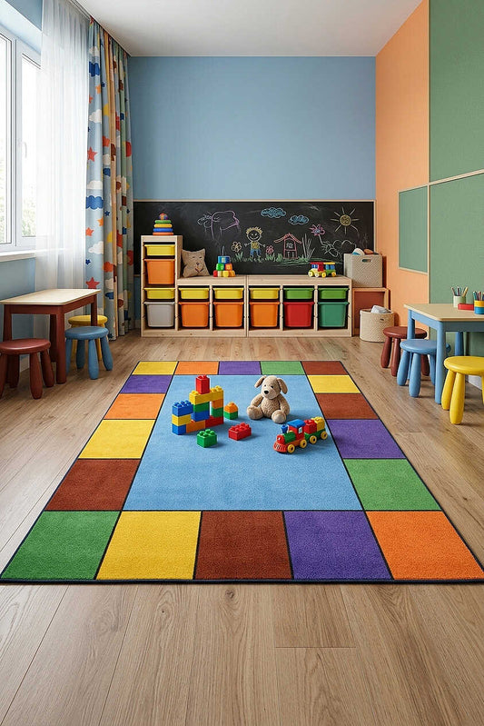 TD2143-00 Renkli Blok Desenli Yıkanabilir Dijital Baskı Çocuk Halısı — Görsel 1