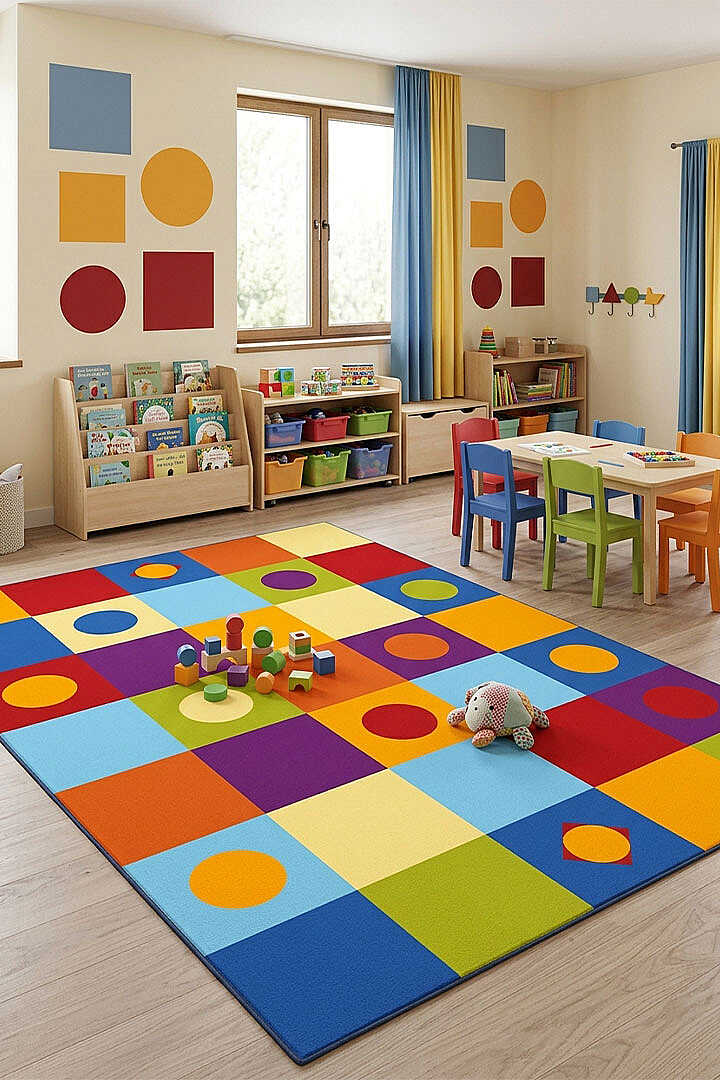TD2206-00 Renkli Geometrik Şekiller Yıkanabilir Dijital Baskı Çocuk Halısı — Görsel 1