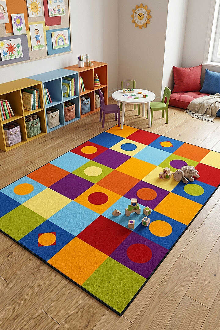 TD2206-00 Renkli Geometrik Şekiller Yıkanabilir Dijital Baskı Çocuk Halısı — Görsel 3