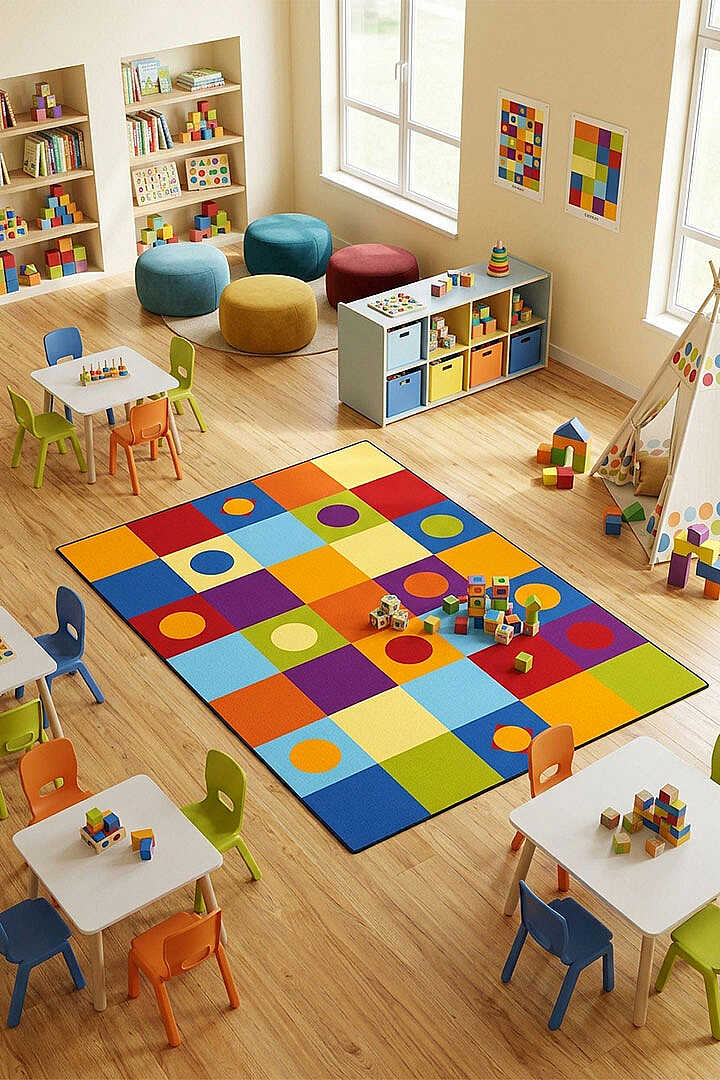 TD2206-00 Renkli Geometrik Şekiller Yıkanabilir Dijital Baskı Çocuk Halısı — Görsel 4