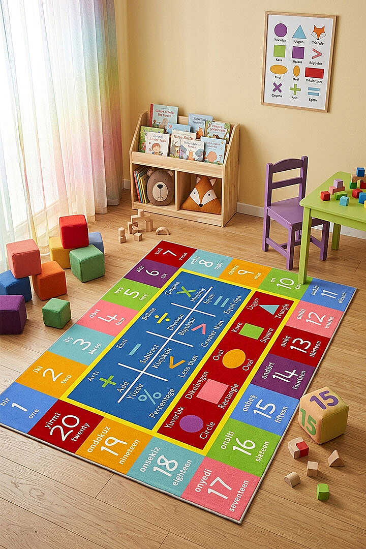 TD2207-00 Renkli Sayılı Oyun Desenli Yıkanabilir Dijital Baskı Çocuk Halısı — Görsel 3