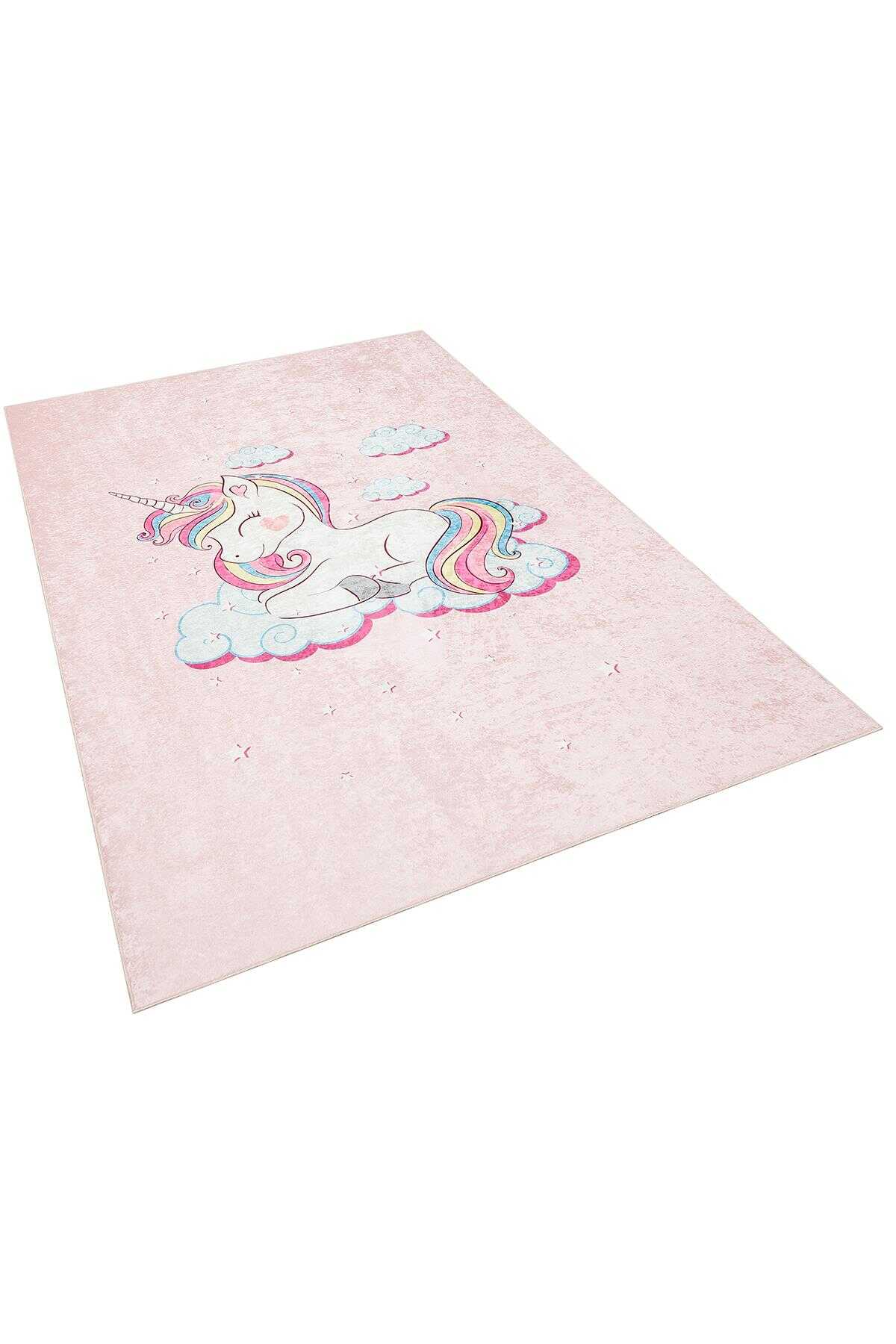 TD594-00 Pembe Unicorn Desenli Yıkanabilir Dijital Baskı Çocuk Halısı — Görsel 3