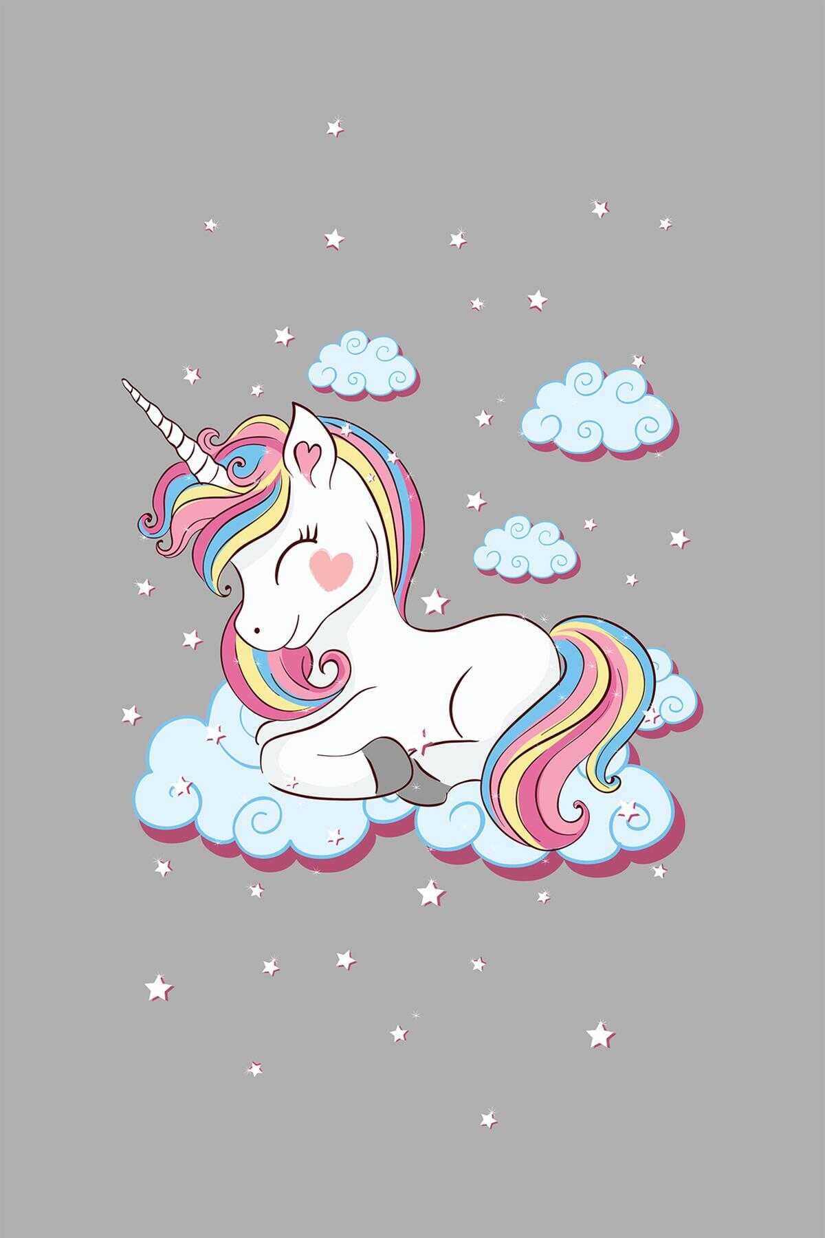 TD594-01 Gri Unicorn Desenli Yıkanabilir Dijital Baskı Çocuk Halısı — Görsel 2