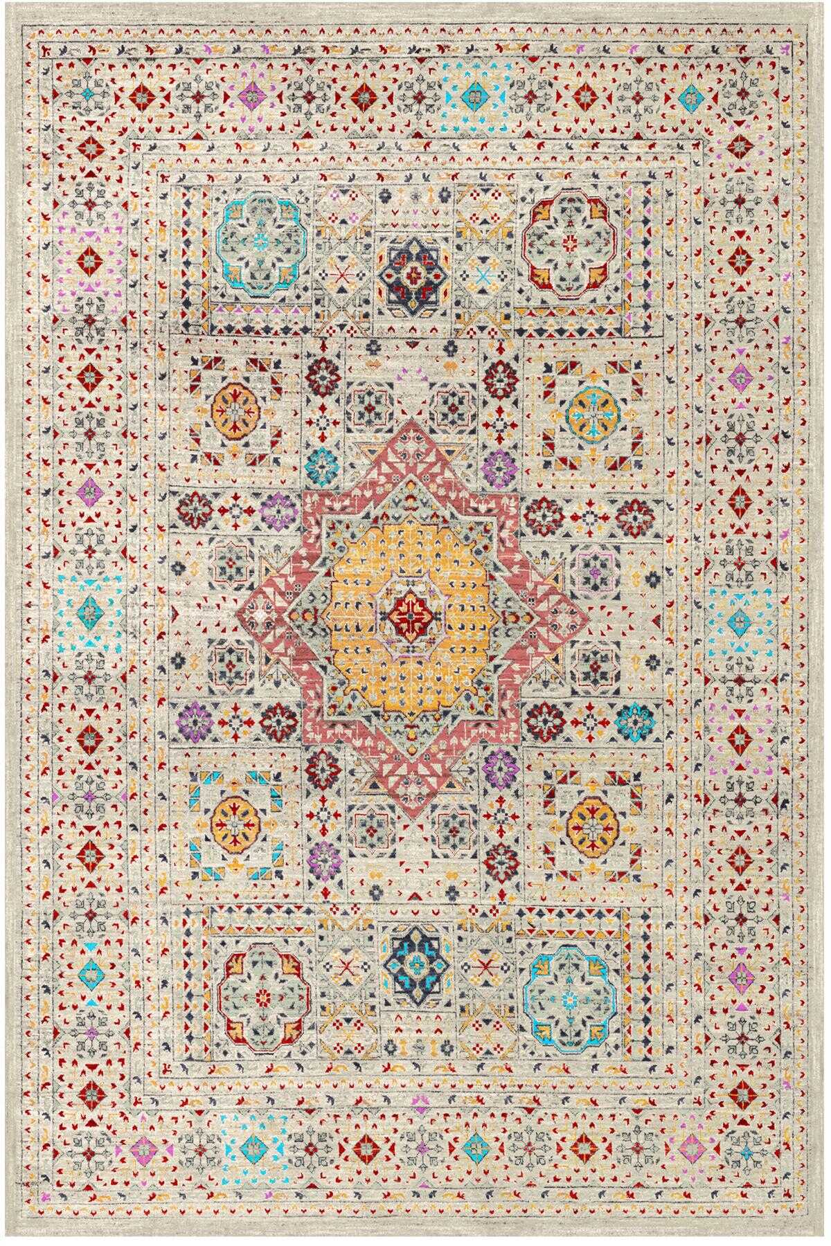 TD598-01 Krem Renkli Floral Yıkanabilir Dijital Baskı Halı — Görsel 2