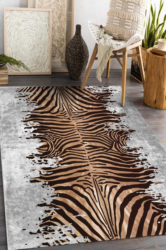 TD612-00 Kahve Zebra Desenli Yıkanabilir Dijital Baskı Halı — Görsel 1