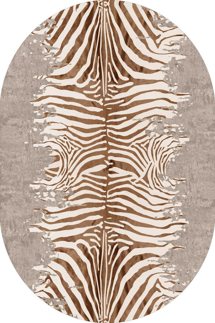 TD612-01 Krem Kahve Zebra Desenli Oval Yıkanabilir Dijital Baskı Halı — Görsel 2